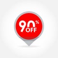 90% price off pointer or marker. Sale and discount tag icon. Vector illustration Royalty Free Stock Photo